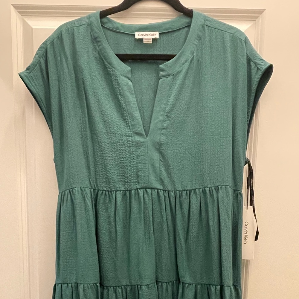 NWT Calvin Klein Dark Teal Crinkle Gauze dress size 14